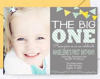 PRINTABLE  First Birthday Invitation With Picture - 1st Birthday Invitation Fully Customizable -  Girls Boys Birthday Party 4x6 or 5x7