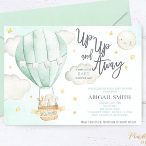 Balloon Baby Shower Invitation, Up Up and Away, Hot Air Balloon, Neutral Baby Shower Invitation, Balloon Baby Sprinkle Invitation image 1