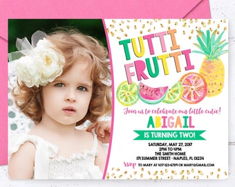 Tutti Frutti Invitation, Tutti Frutti Birthday Invitation, Tropical Birthday, Tropical Party, Fruit Birthday Invitation, Tutti Frutti Party