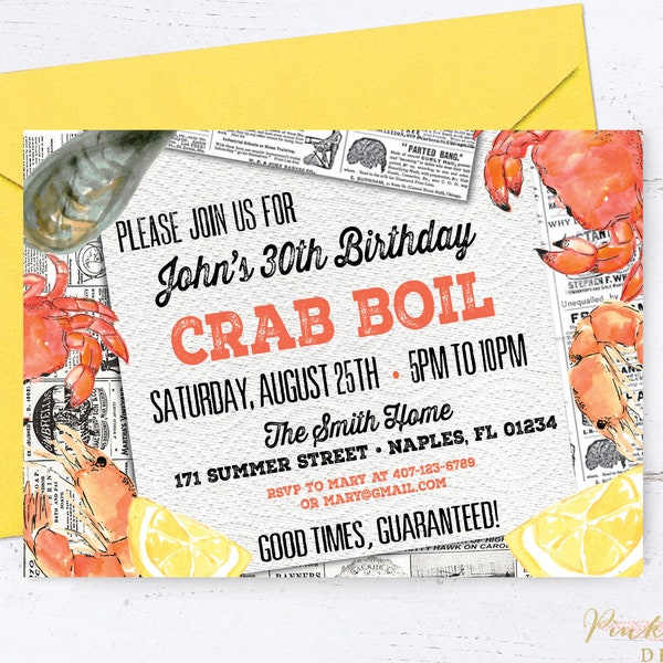 Crab Boil Invitation, Crab Boil Birthday Invitation, Crab Birthday Invitation, Crab Invite, Seafood Invite, Crab Fest, Clambake