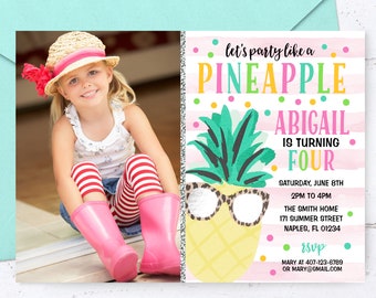 Pineapple Invitation, Pineapple Birthday Invitation, Party like a Pineapple Invitation, Luau Pineapple Pool Party Tropical Hawaiian