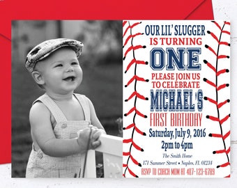Baseball Invitation, Baseball Birthday Invitation, Baseball First Birthday Invitation, Red, Navy, Baseball, Sports Invitation, Digital