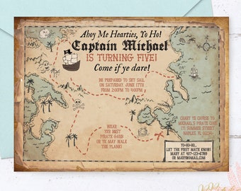 Pirate Invitation, Treasure Map Invitation, Pirate Birthday Party, Pirate Party, Vintage Pirate, Treasure Map, Pirates, Pirate Party