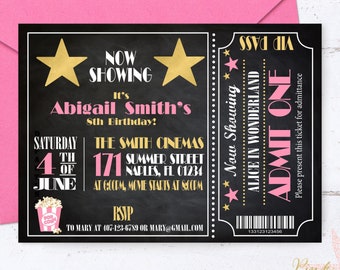 Movie Party Invitation, Movie Ticket Invitation, Movie Birthday Party, Movie Night Invitation, Movie Night Party, Movie Invite, Cinema Party