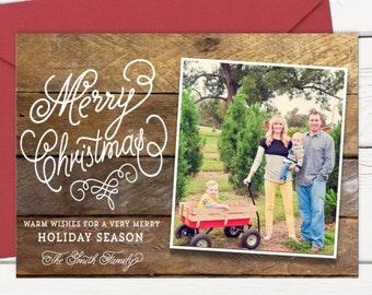 Christmas Card, Holiday Card, Rustic Christmas Card, Wood Christmas Card, Wood Plank, Vintage Holiday Christmas Card, Photo