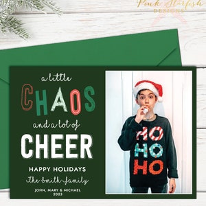 Christmas Card, Holiday Card, Christmas Photo Card, Fun Christmas Card, Chaos and Cheer, Photo, Blooper, Xmas Card, holiday card, Digital image 1