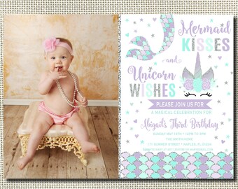 Unicorn and Mermaid Birthday Invitation, Magical Birthday Invitation, Unicorn and Mermaid Invitation, Mermaid Invitation, Unicorn Invitation