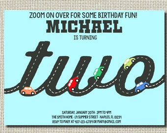 Second Birthday Invitation, Car Invitation, Cars and Trucks Birthday Party, Transportation, Car Birthday, First Birthday Cars Trucks Trains