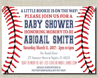 Baseball Baby Shower Invitation, Baseball Invitation, Baseball Baby Shower, Red, Navy, Baseball, Sports Invitation Boy Baby Shower, Vintage