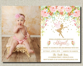 Fairy Birthday Invitation, Magical Fairy Invite, Fairy Invitation, Floral Fairy Invitation, Blush Pink Gold Fairy Party, Fairies, Fairy