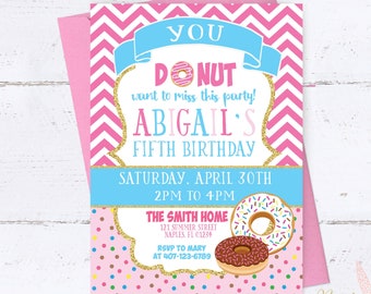 Donut Birthday Invitation, Donut Party Birthday Invitation, Donut Invitation, Pink Birthday Invitation, Digital Printable Invitation, Pink