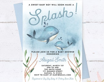 Whale Baby Shower Invitation, Nautical Baby Shower Invite, Under the Sea Baby Shower Invitation, Baby Shower Invitation, Ocean Baby Shower