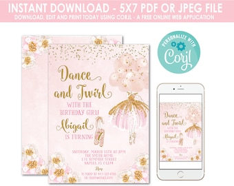 Ballerina Invitation, Ballerina Birthday, Pink and Gold Tutu Birthday Invitation, Ballerina Birthday, Ballerina Invite, Instant Download