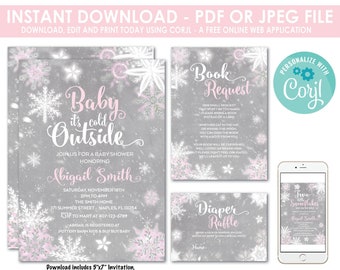 Winter Wonderland Baby Shower, Baby Shower Invitation, Snowflake Baby Shower Invitation, Winter Baby Shower Invitation, Instant Download