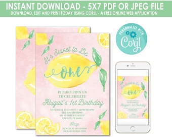 Lemonade Birthday Invitation, Lemonade Stand Invitation, Lemon Invitation, Lemonade Party Invitation, Pink Lemonade, Instant Download