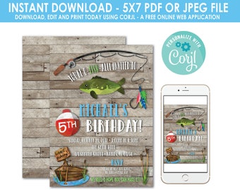 Fishing invitation, fishing party, fish Invitation, fishing birthday, fishing party invitation, fishing birthday, Instant Download, Editable