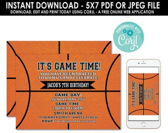 Basketball Birthday Invitation, Basketball Invitation, Basketball Party, Basketball Birthday, Basketball Printable, Editable File, Digital