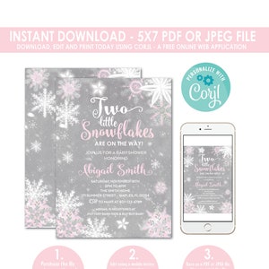 Winter Wonderland Baby Shower, Twins Baby Shower Invitation, Winter Baby Shower Invitation, Twin Girls Baby Shower, Instant Download