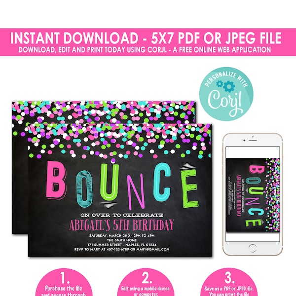 Bounce House Birthday Invitation, Bounce House Invitation, Bounce House Party, Chalkboard Invite, Trampoline Invitation, Instant Download