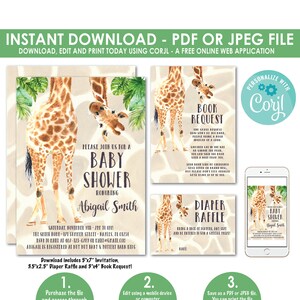 Giraffe Baby Shower invitation, Giraffe Invitation, Giraffe Safari, Baby Shower Invitation, Neutral Giraffe Invitation, Instant Download