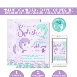 Narwhal Invitation, Mermaid Birthday Party, Under the Sea Invitation, Narwhal Birthday Party, Sea Unicorn, Narwhal, Instant Download