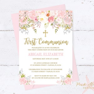 First Communion Invitation, Girl First Communion Invitation, Communion Invitation, 1st Communion Invitation, Girl Communion Invitation
