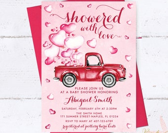 Heart Baby Shower Invitation, Valentine Invitation, Hearts Invitation, Showered with Love, Sweetheart, Baby Shower Invitation