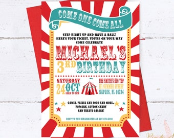 Circus Birthday Invitation, Carnival Birthday Party, Big Top, Tickets, Circus Birthday Party, Girls Boys Birthday Party, Circus, Sunburst