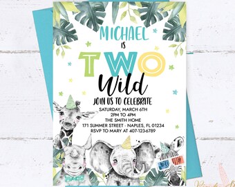 Party Animal Birthday Invitation, Safari Birthday Invitation, 2nd Birthday, Jungle Birthday Invitation, Wild Animal, Wild One, Two Wild