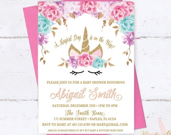 Unicorn Baby Shower Invitation, Magical Unicorn Invite, Floral Unicorn Invitation, Unicorn Face, Baby Shower Invitation, Unicorn Shower