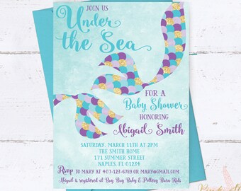 Mermaid Baby Shower, Baby Shower Invitation, Mermaid Baby Shower Invite, Under the Sea Invitation, Under The Sea Baby Shower, Watercolor