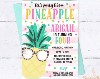 Pineapple Invitation, Pineapple Birthday Invitation, Party like a Pineapple Invitation, Luau Pineapple Pool Party Tropical Hawaiian