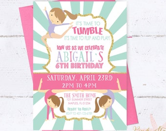 Gymnastics Invitation, Birthday Invitation, Tumbling Invitation, Gymnastics Party, Digital Printable, Gymnastics Birthday Party, Tumbling