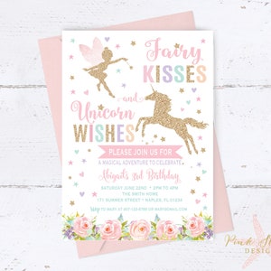 Fairy and Unicorn Birthday Invitation, Magical Birthday Invitation, Unicorn and Fairy Invitation, Fairy Invitation, Unicorn Invitation image 1