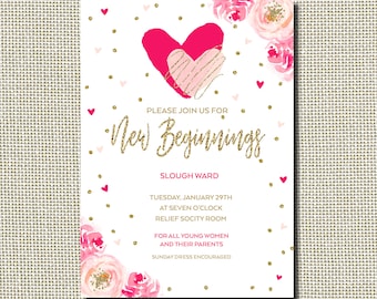 New Beginnings Invitation, Young Women LDS Invitation, heart invitation, Young Women Invitation, New Beginnings, LDS Invitation