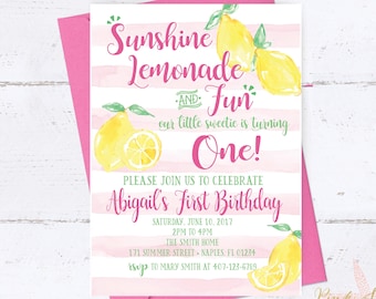Lemonade Birthday Invitation, Lemonade Stand Invitation, Lemonade Invite, Lemonade Party Invitation, Pink Lemonade Birthday Invitation