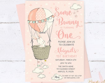 Bunny Birthday Invitation, Bunny Birthday Invitation, Bunny Balloon Invitation, Easter Birthday, Balloon Invitation, Spring Birthday, Bunny