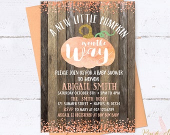 Pumpkin Baby Shower Invitation, Fall Baby Shower, Confetti Baby Shower Invitation, Baby Shower, Shabby Chic, Rustic, Pumpkin, Digital