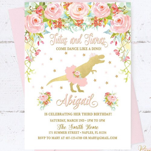 Dinosaur Invitation Trex Tutu Party Dinosaur Birthday Etsy