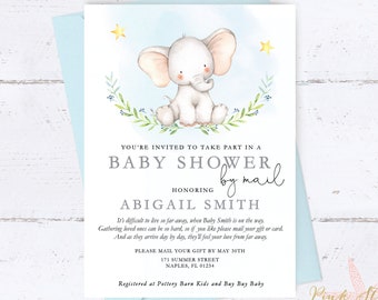 Baby Shower by mail, alternative baby shower invitation, virtual baby shower, change of plans, Postponed, Elephant Baby Shower Invitation