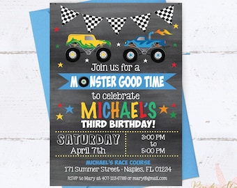 Monster Truck Invitation, Monster Truck Birthday Invitation, Truck Birthday Party Invitation, Chalkboard Birthday Invitation, Printable