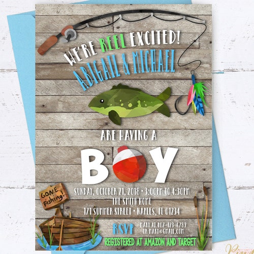 Fishing Baby Shower Invitation Chalk Boy Fish Theme Reel | Etsy