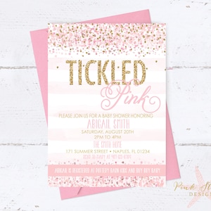 Tickled Pink Baby Shower Invitation, Confetti Baby Shower Invitation, Baby Shower, Pink, Gold Glitter, Glam, Champagne, Blush, Digital