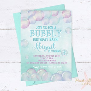 Bubbles Invitation, Bubble Invitation, Bubble Birthday Invitation, Bubbles Birthday Invitation, POP Invitation, Purple and Aqua Invitation