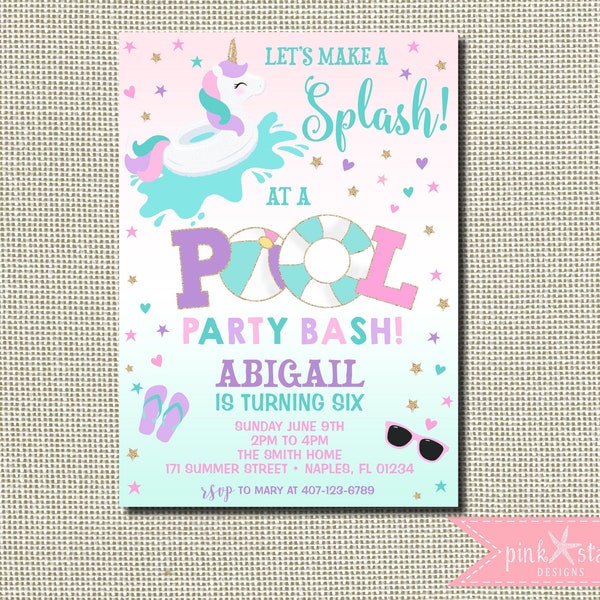 Unicorn Birthday Invitation, Pool Party Invitation, Unicorn Pool Party Invitation, Unicorn Invitation, Splash Pad Party, Summer Party Invite