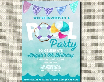 Pool Party Invitation, Pool Party Birthday, End of the Year Party Invitation, Pool Party, Pool Party Invitation, Summer Birthday Invitation