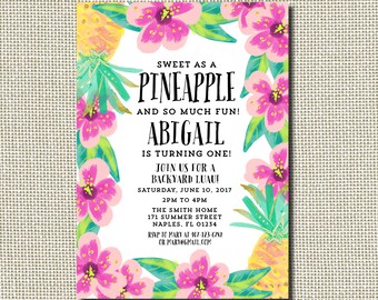 Pineapple Invitation, Pineapple Birthday Invitation, Sweet as a Pineapple Invitation, Luau Invitation, Luau Birthday Invitation, Tropical