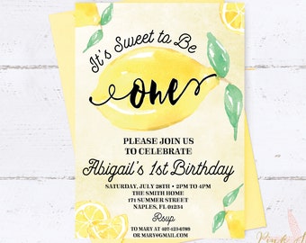 Lemonade Birthday Invitation, Lemonade Stand Invitation, Lemon Invitation, Lemonade Party Invitation, Sunshine and Lemon Birthday Invitation