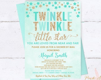 Baby Shower by mail, Virtual baby shower invitation, alternative baby shower, change of plans, Twinkle Twinkle Baby Shower Invitation