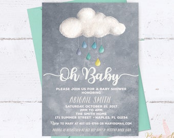 Baby Shower Invitation, Cloud Baby Shower Invitation, Boy and Girl Baby Shower, Girl and Boy Baby Shower, Watercolor Baby Shower Invitation